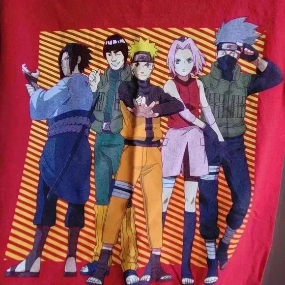 Naruto Shippuden 2002 Boys T-Shirt M Group Fighting Scene Red Short Sleeve - Picture 9 of 9
